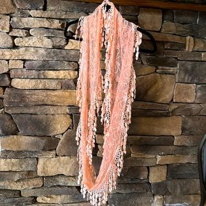Infinity lace pink light-weight scarf with beautiful lacework trim